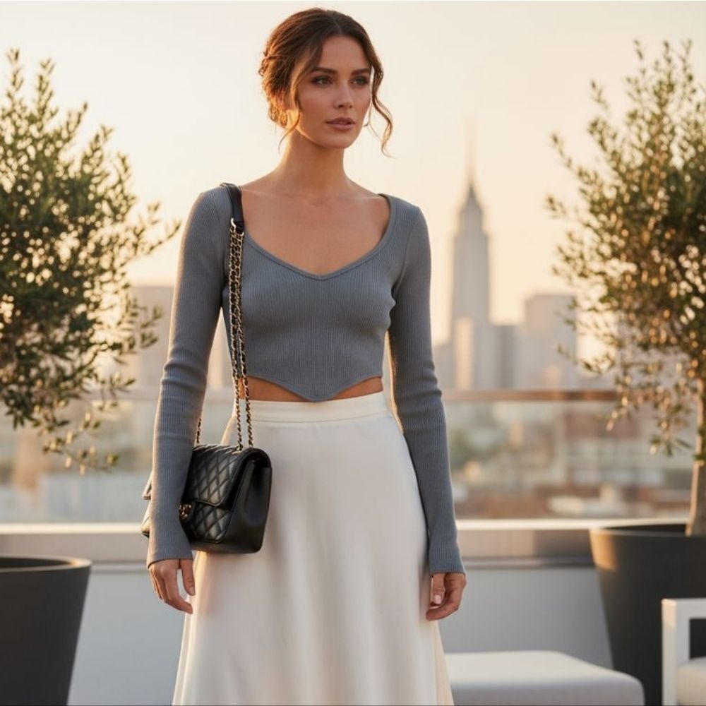 Zara Gray Ribbed Crop Top